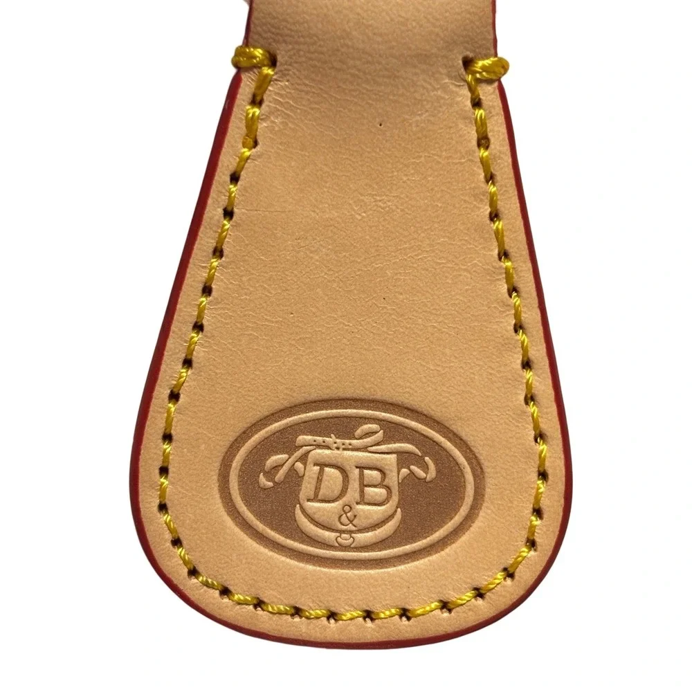 DB Dooney & Bourke Vtg Keychain Fob Red Trim Yellow‎ Stitching Embossed Logo